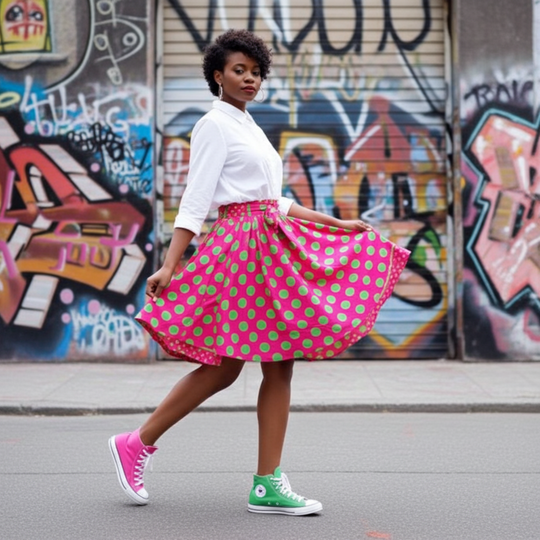 Pink and Green Polka Dot Skirt