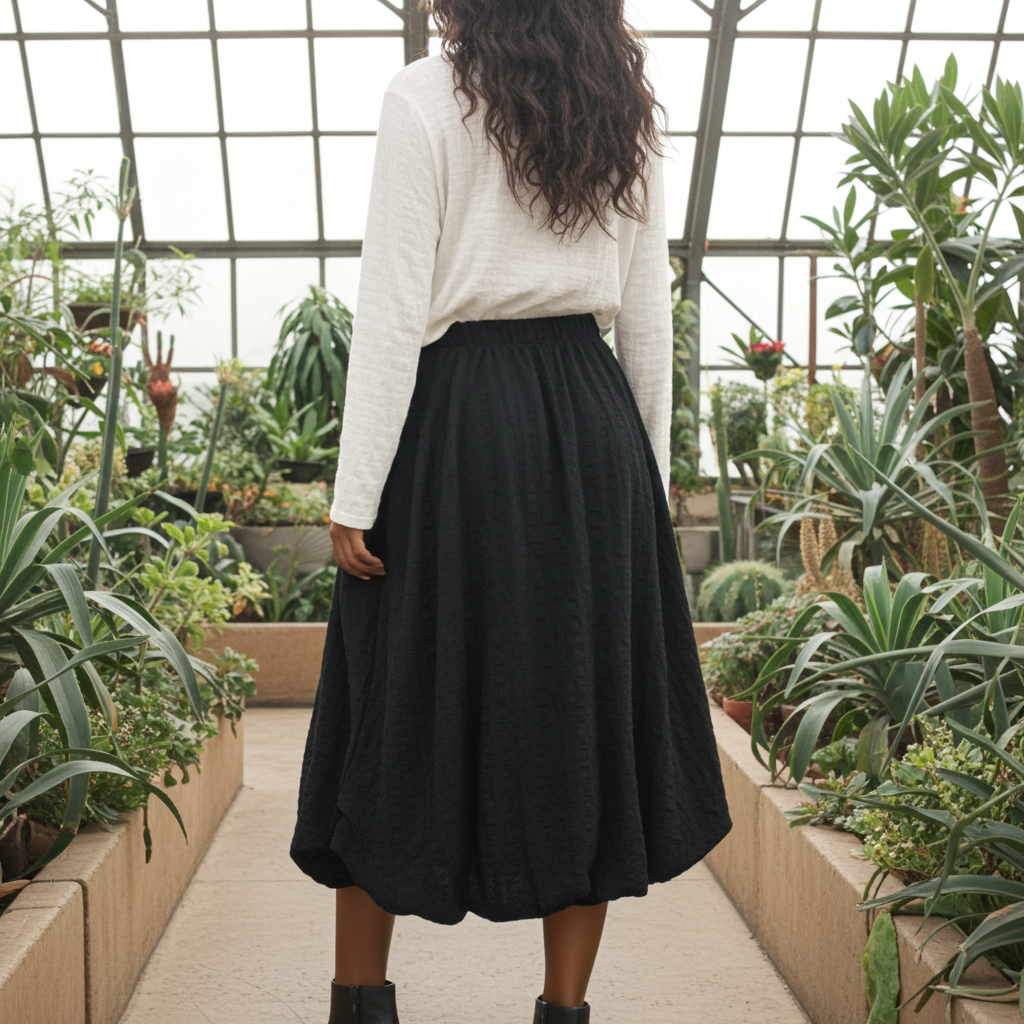 Bubble Hem Midi Skirt - Pebble