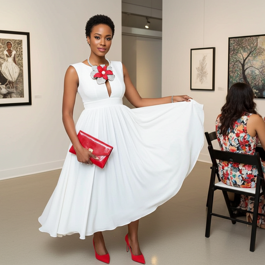 Handcrafted Brilliance Flower Choker Necklace - Red Silver