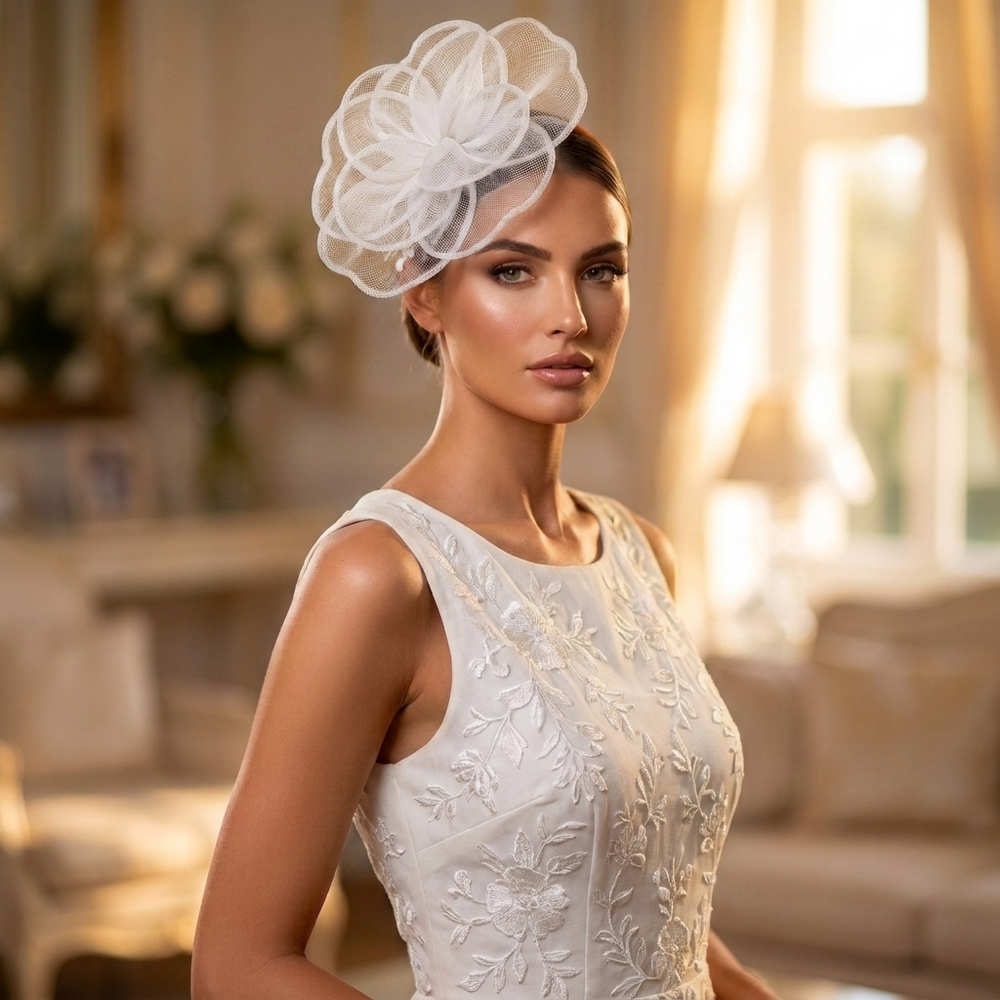 Roter Pfingstrosenblüten-Sinamay-Fascinator auf Haarband