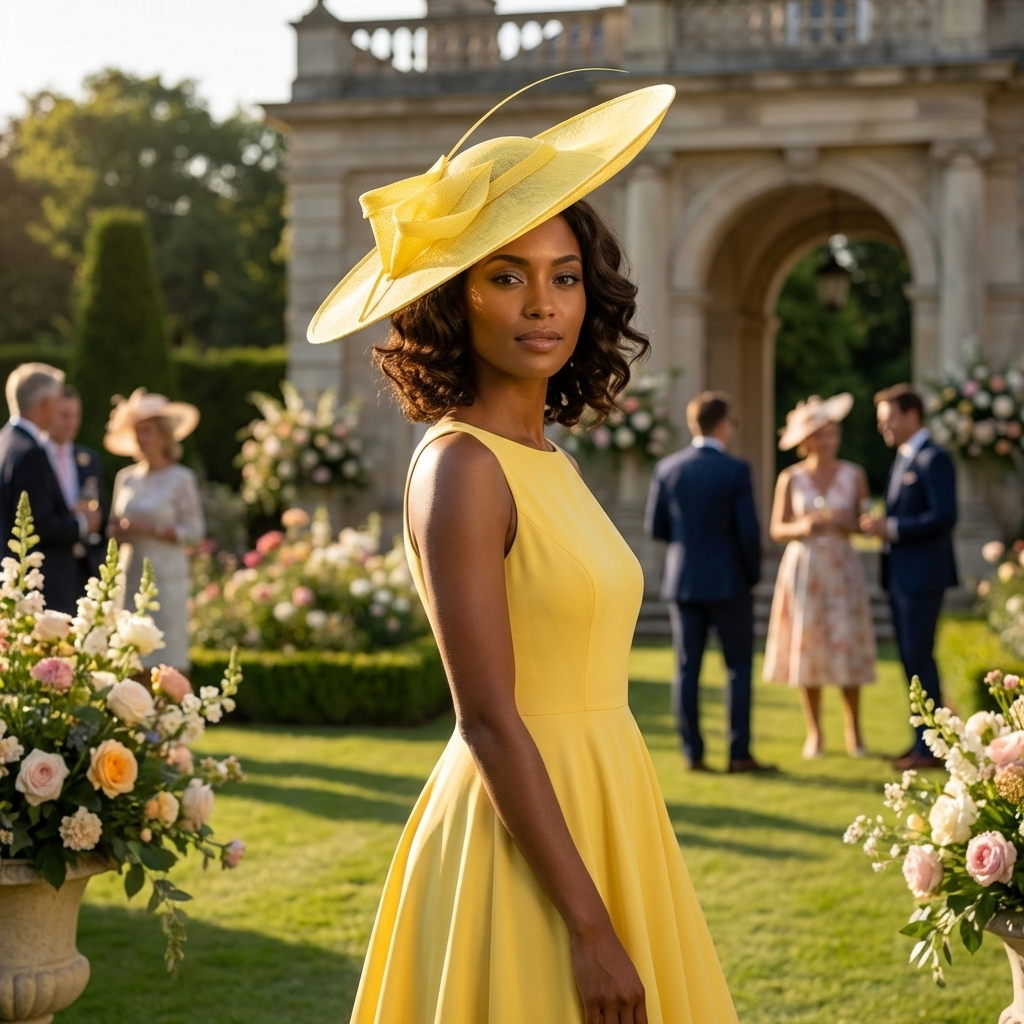 Yellow Wide Brim Sinamay Saucer Fascinator Hat