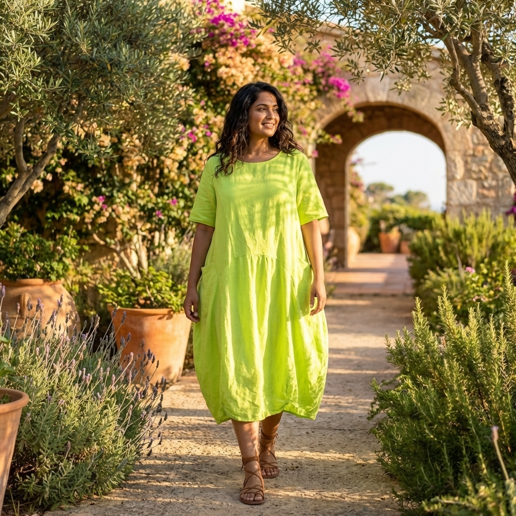 lime green cotton dress Women's Prosperina Lana Lime Green Cotton Button-Front Midi Dress | Size: L