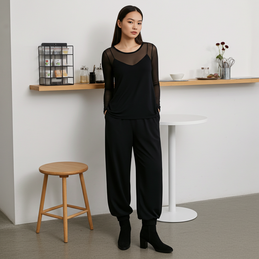 Tllly Top – Medium Length Sheer Mesh Tunic | Black