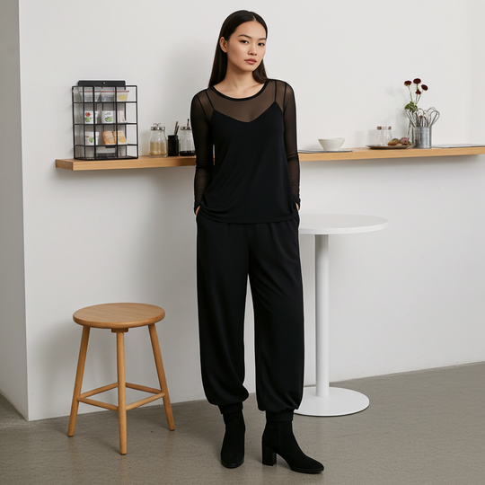 Tllly Top – Medium Length Sheer Mesh Tunic | Black