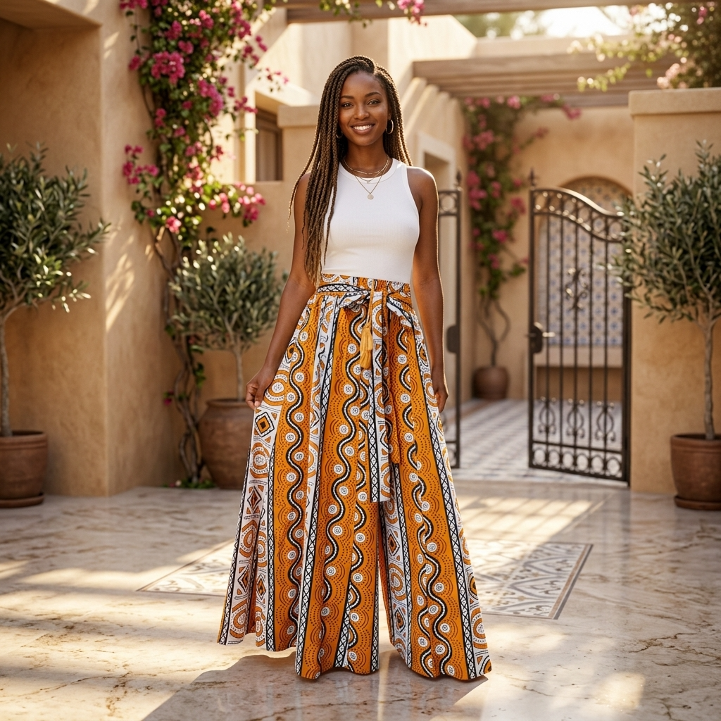 African Print Palazzo Pants – Mustard Tribal