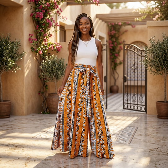 African Print Palazzo Pants – Mustard Tribal