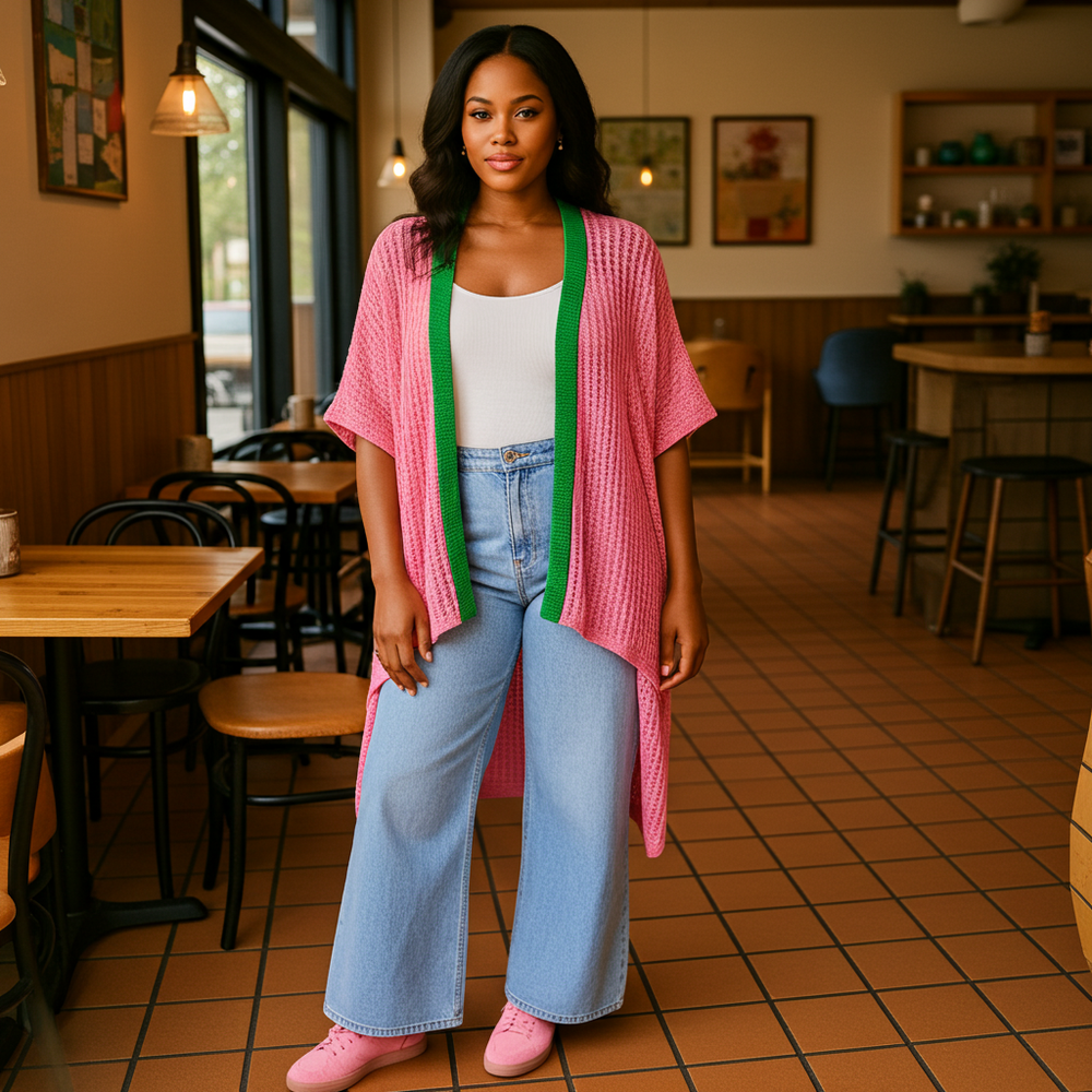 Crochet Pink and Green Kimono