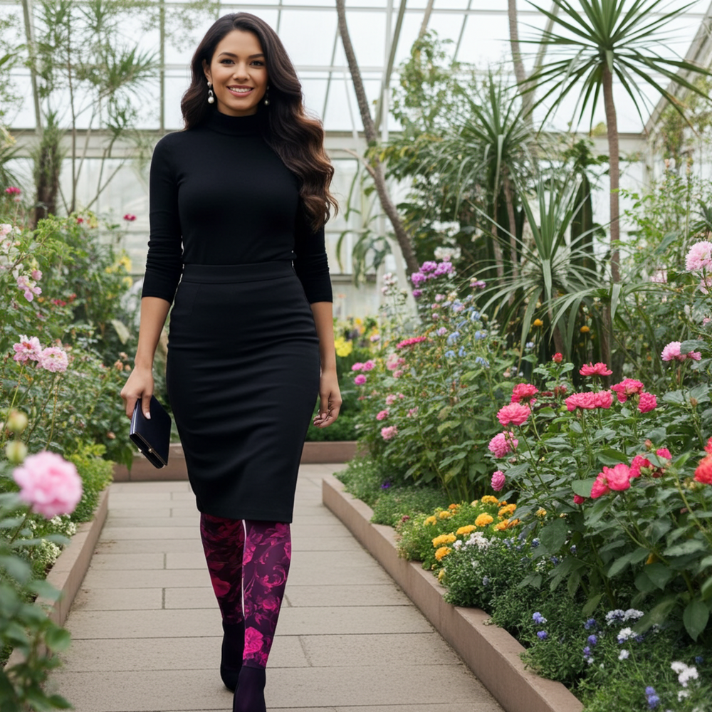 Pink Floral Printed Footless Tights