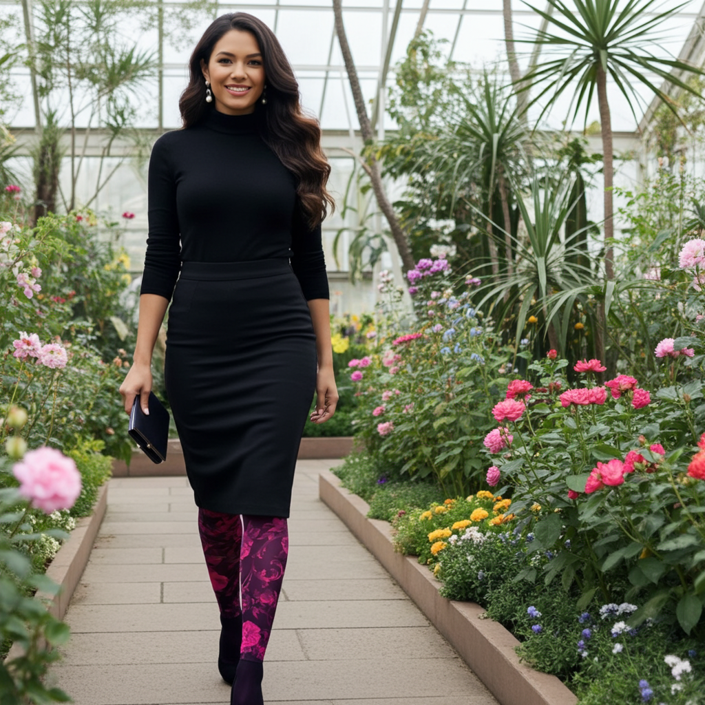 Pink Floral Printed Footless Tights