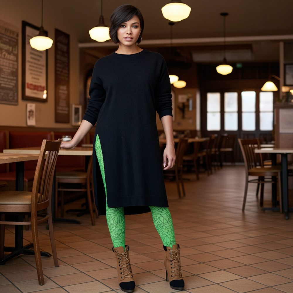 Green Printed Tights - Spider Webs