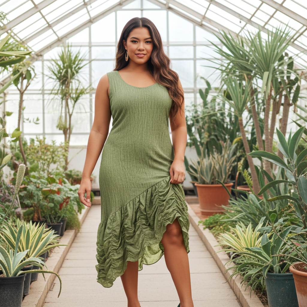 Spring Pompeii Dress – Crinkle Ruffle-Hem Midi Mint Green