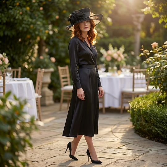 Black Sinamay Swirl Mad Hatter Hat – Elegant Wide Brim Derby Hat