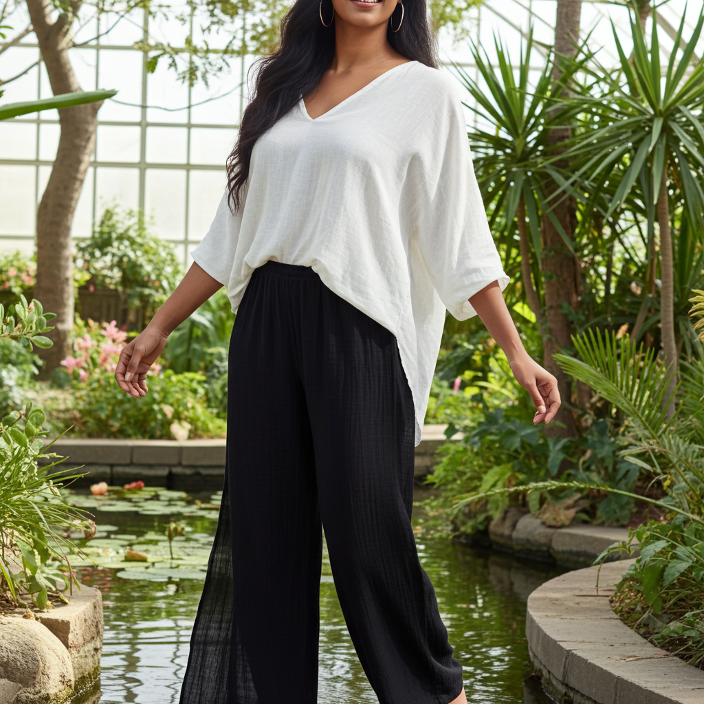 Cotton Side Slit Pant - Black