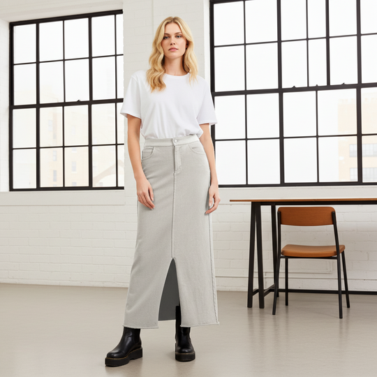 Raw Seam Front Slit Ankle Length Skirt