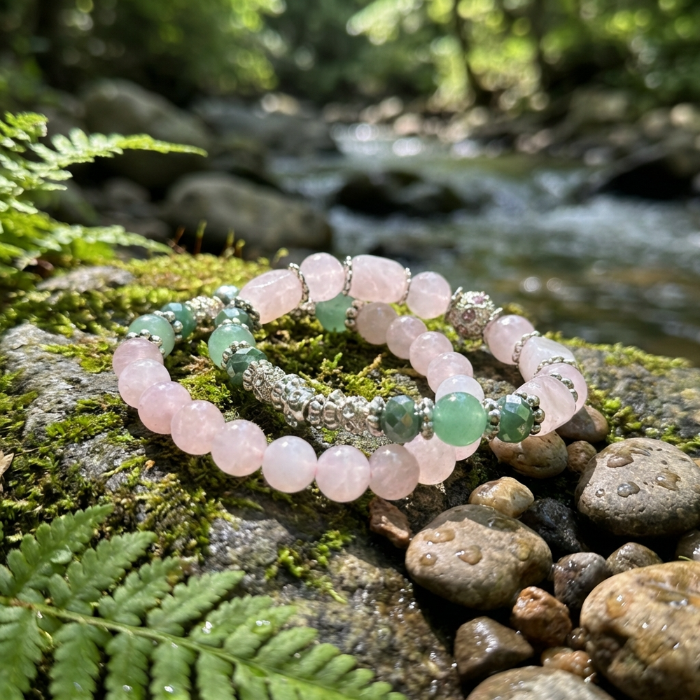 JBM Designs Green Aventurine & Rose Jade Beaded Bracelet - S3