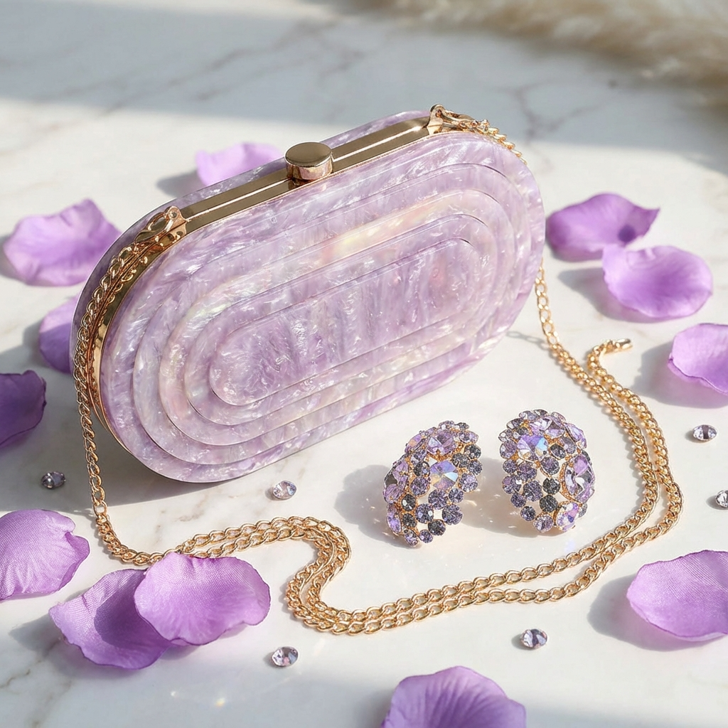 Lavender Deco Clutch – Acrylic Crossbody & Evening Bag