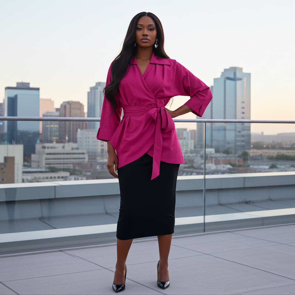 Sandi Wrap Shirt - Cotton Poplin - Fuchsia