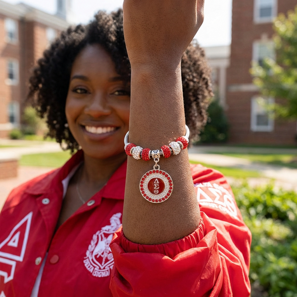 Delta Sigma Theta Rhinestone Pave Charm Bracelet