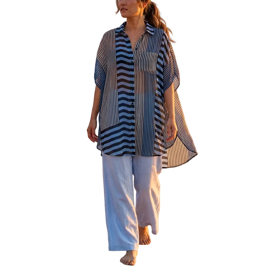 Flowy striped oversized viscose blouse with relaxed fit and lightweight drape