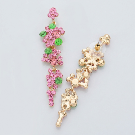 Pink and Green Crystal Floral Cascade Drop Earrings