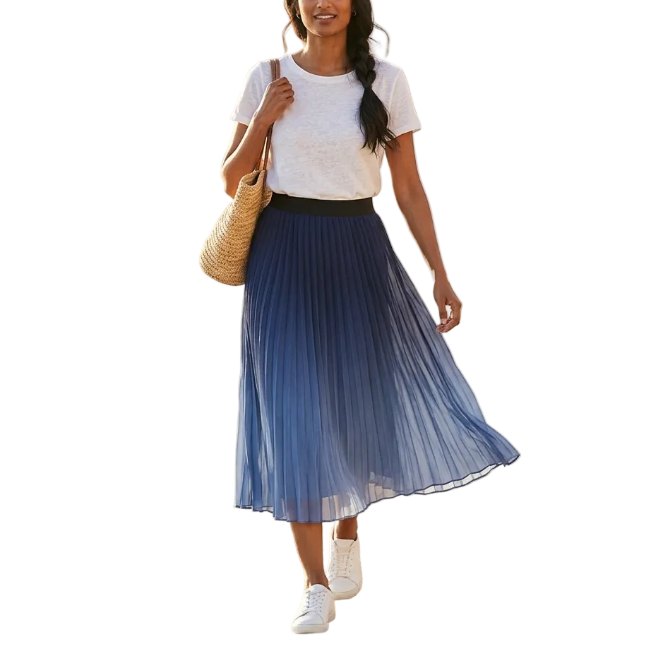 Midi Skirt Flared Pleated - Elastic Waist