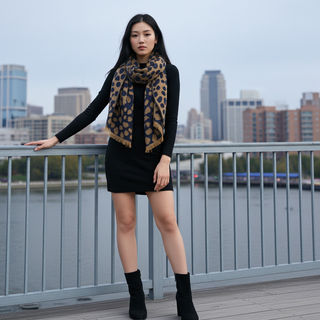 Leopard Reversible Cozy Scarf - Navy