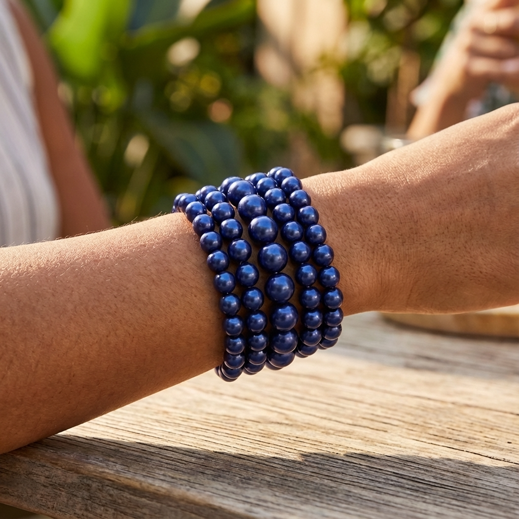 Classic Pearl Stretch Bracelet Set (5-Piece Stack) - Royal Blue