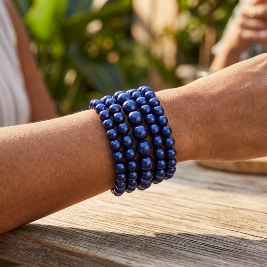 Classic Pearl Stretch Bracelet Set (5-Piece Stack) - Royal Blue