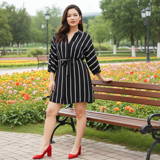 Striped Button Front Shirt Dress