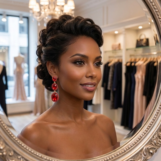 Triple Oval Crystal Drop Earrings – Red Statement Evening Earrings