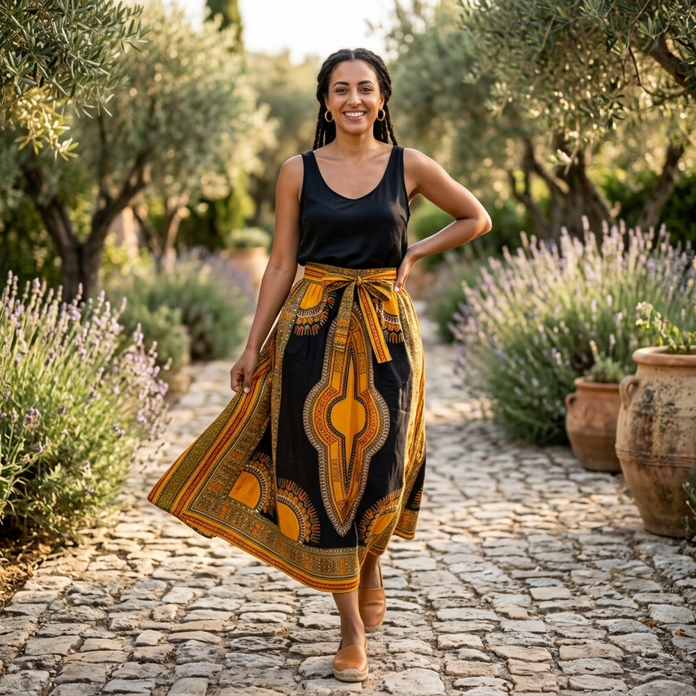 Langer Maxirock: Rosa Dashiki
