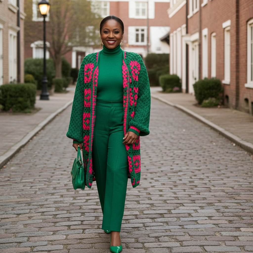 Two-Tone Floral Square Crochet Open Knit Cardigan – Effortless Boho Elegance