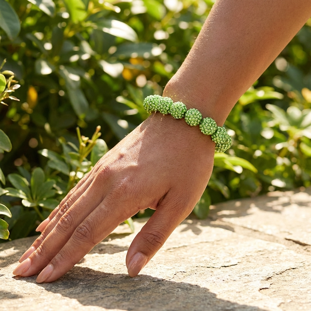 Rhinestone Pave Ball Stretch Bracelet – Green