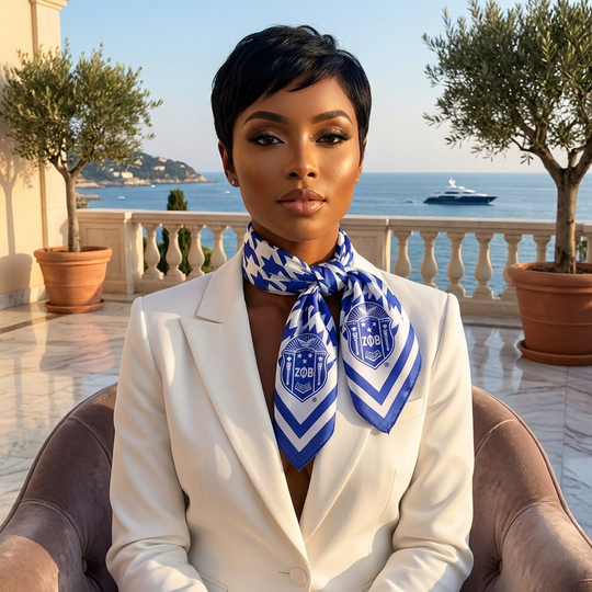Zeta Phi Beta Royal Blue & White Houndstooth Satin Scarf