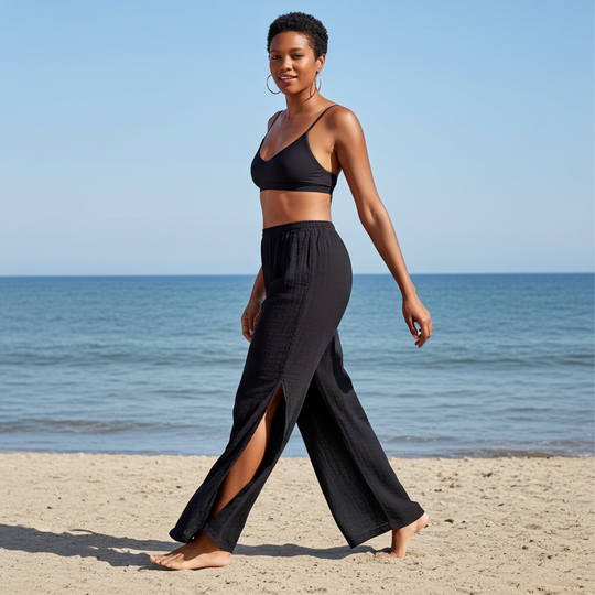 Cotton Side Slit Pant - Black