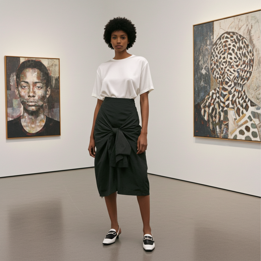 Falda con lazo delantero estilo paracaídas - Negra