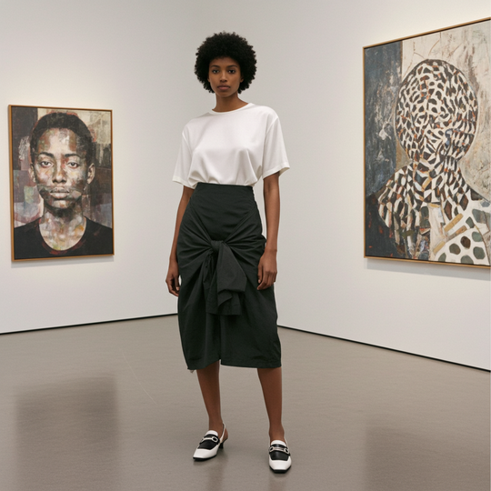 Falda con lazo delantero estilo paracaídas - Negra