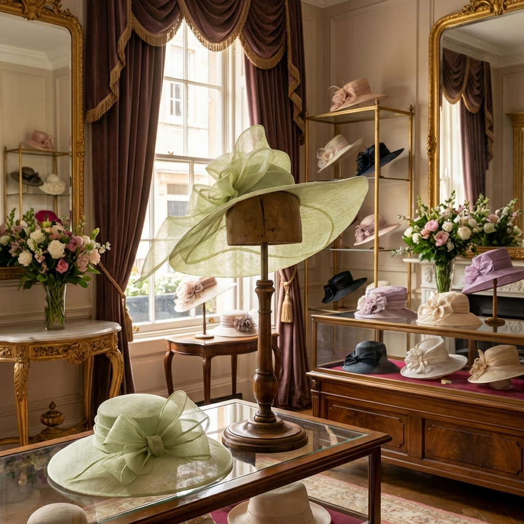 Pale Lime Sinamay Wide Brim Hat with Abstract Bow