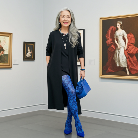 Blue Cornflower Printed Tights