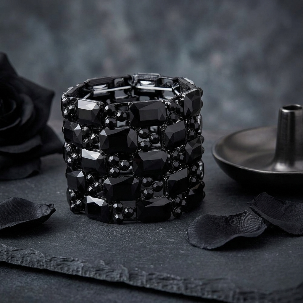 Pulsera elástica de noche con tres filas de piedras marquesas