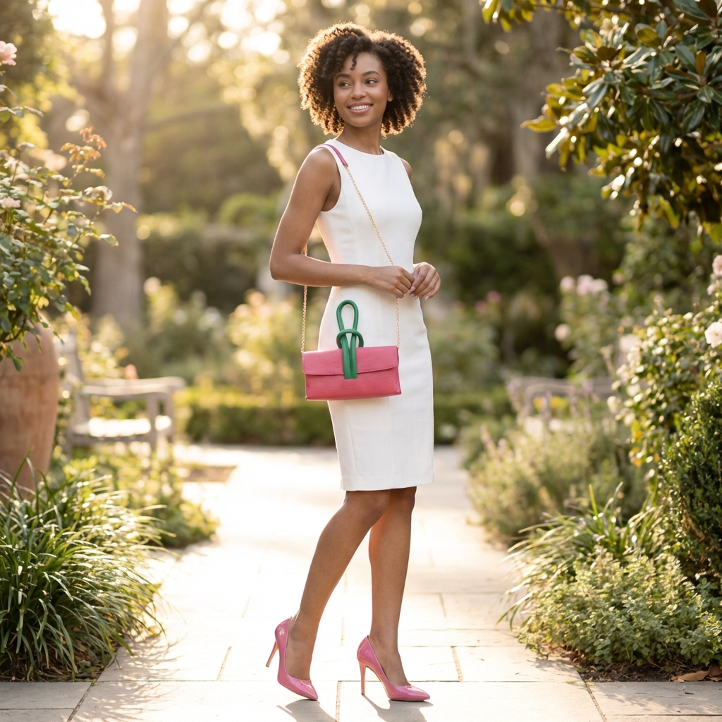 Riley Leather Clutch – Pink Green Combination