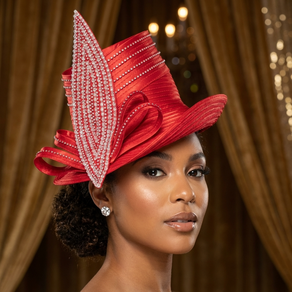Red Tall Crown Satin Bow Hat