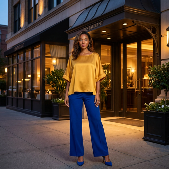 Stretch Satin Oversized Top – Gold