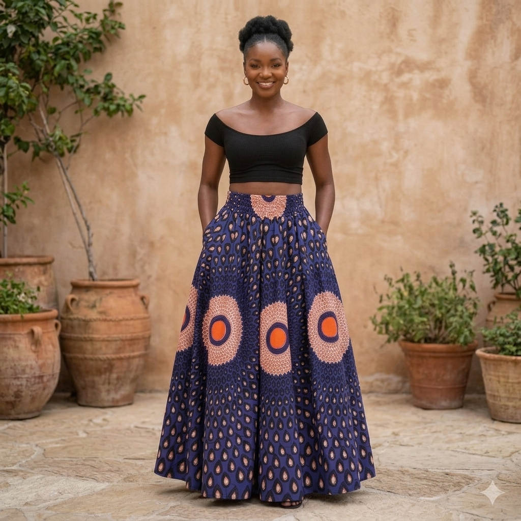 Langer Maxirock: Rosa Dashiki