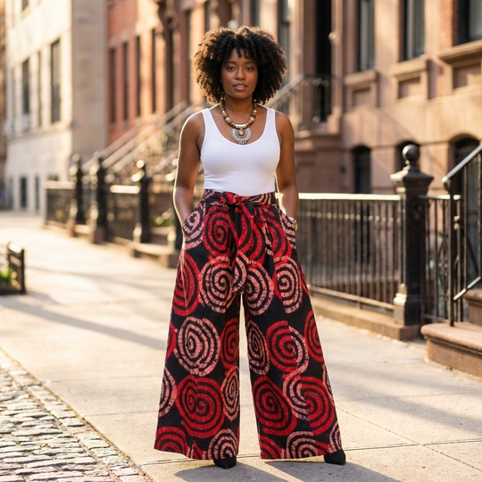 African Cotton Palazzo Pants with Head Scarf