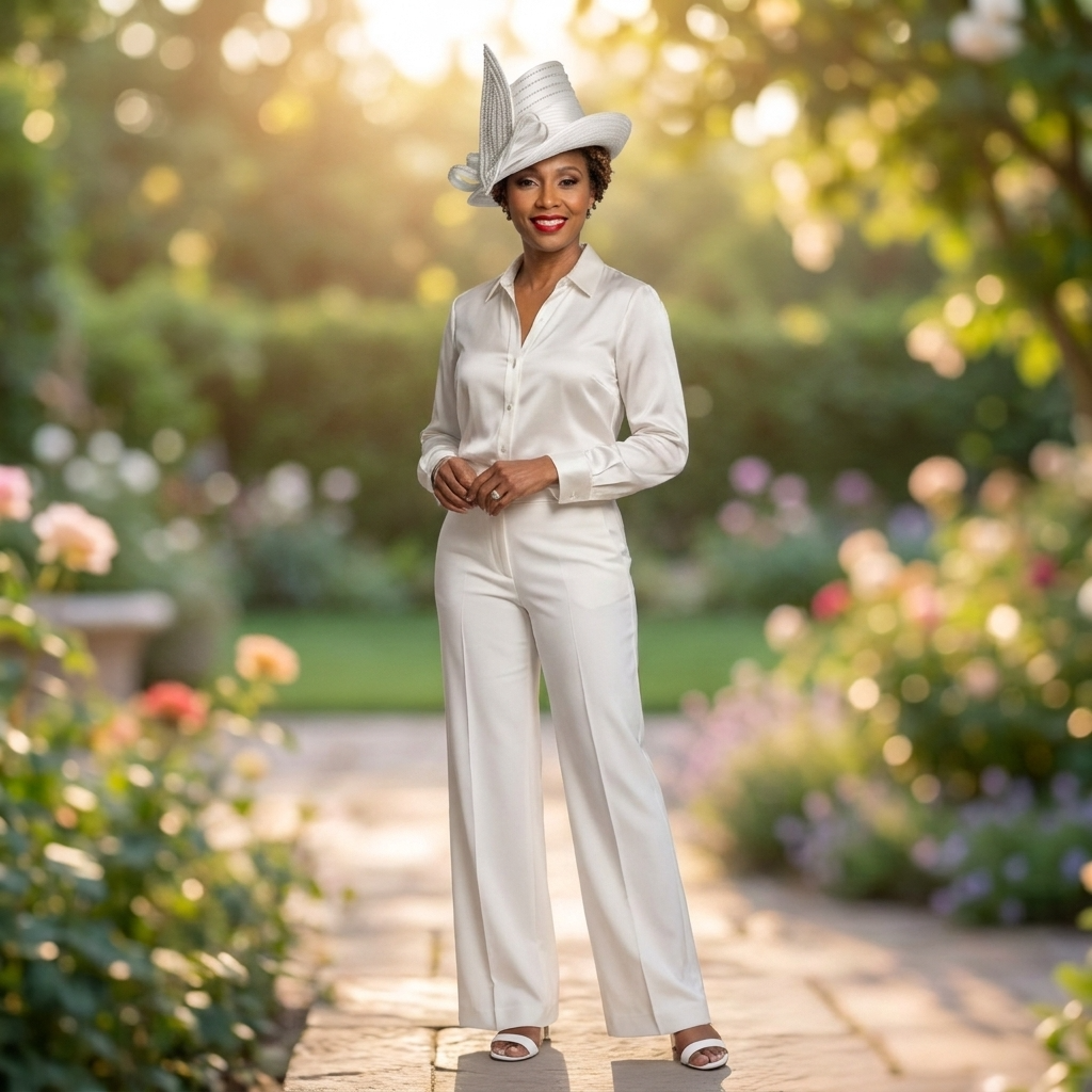 White Tall Crown Satin Bow Hat