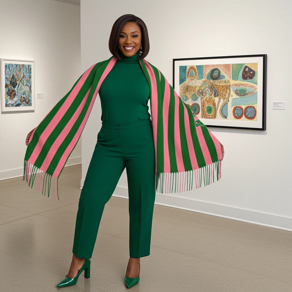 AKA Two-Tone Striped Fringe Shawl Scarf