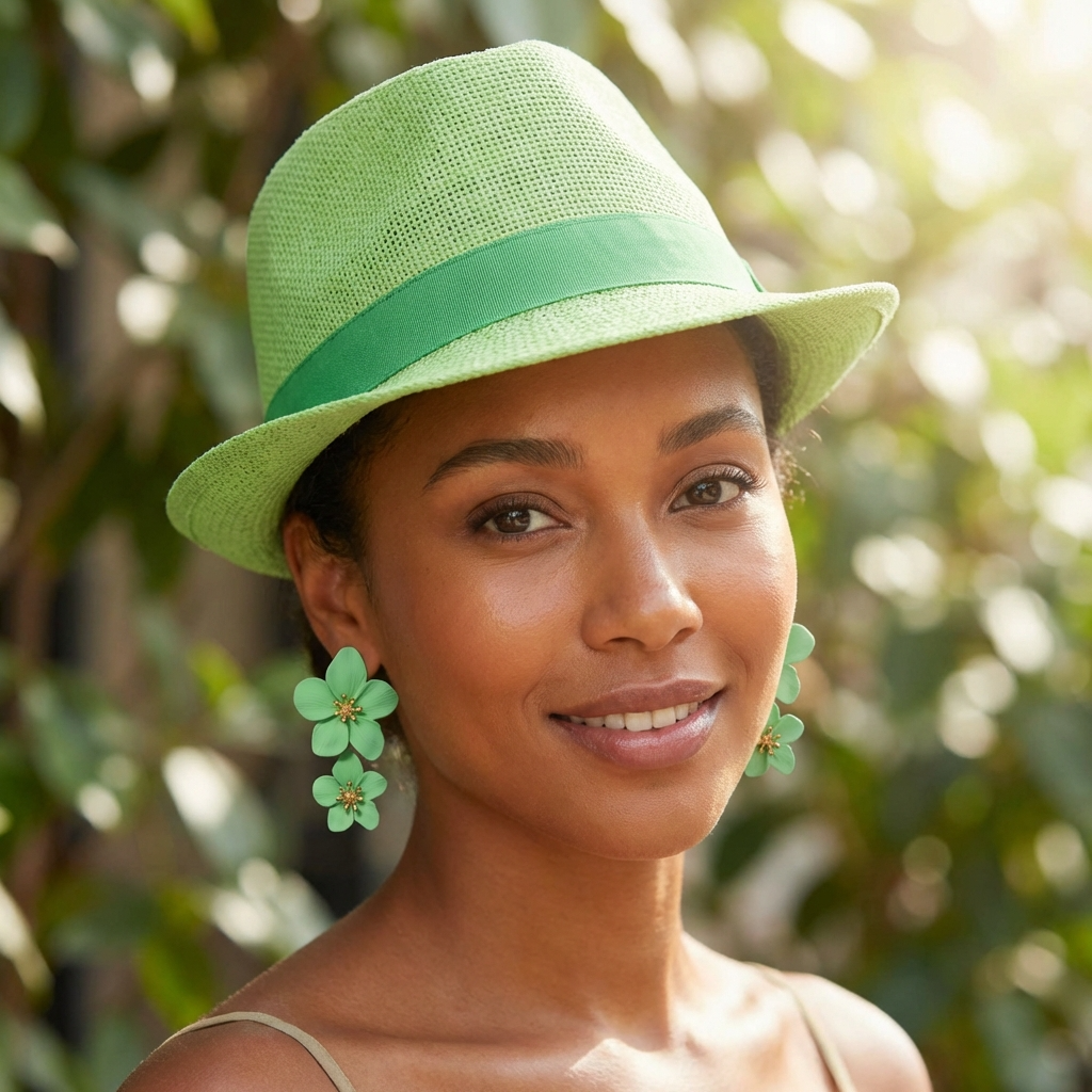 Paper Braid Panama Fedora Hat with Satin Band – Green