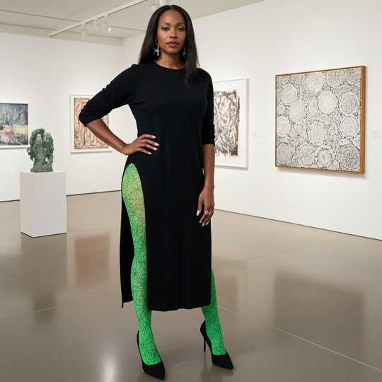 Green Printed Tights - Spider Webs