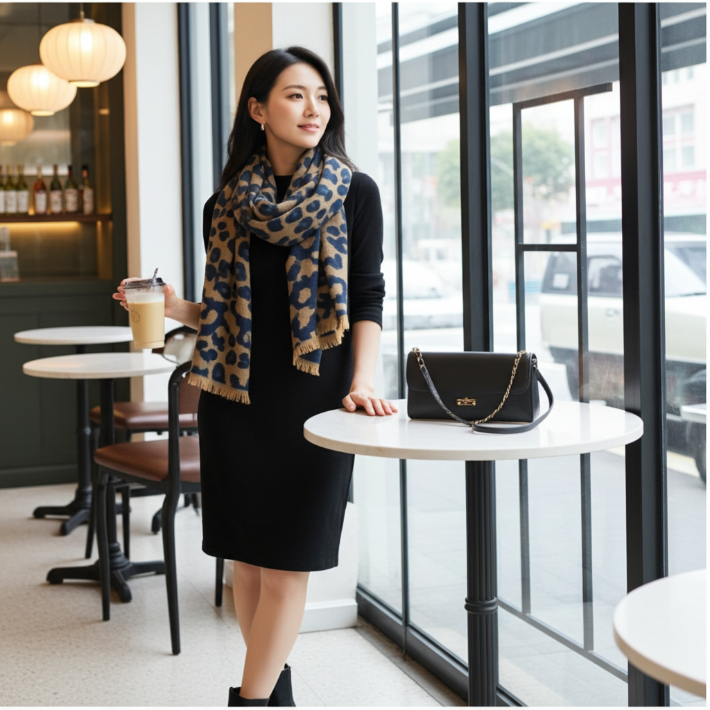 Leopard Reversible Cozy Scarf - Navy